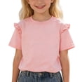 thumbnail image 1 of XEGLSBU Girls Shirts Trendy Cute Girls Summer Short Sleeve Top with Floral Breathable Casual Solid Color Blouse for Kids Pink Size 6-7 Years, 1 of 5