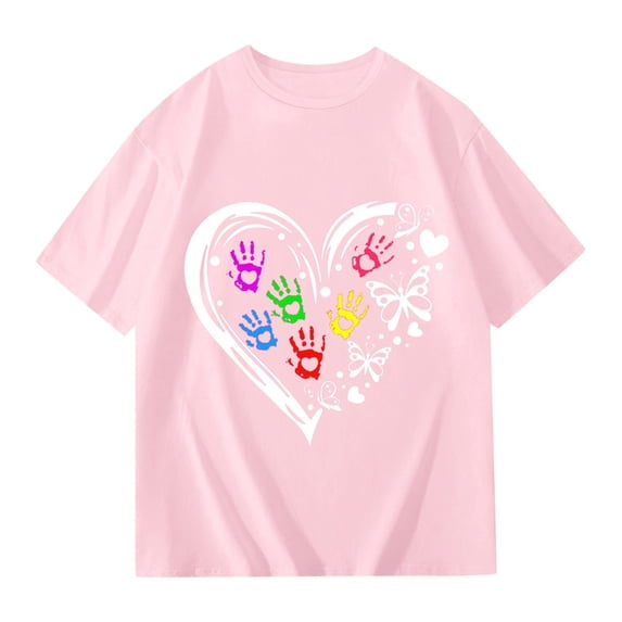 XEGLSBU Girls Shirts Trendy Girls Graphic Tee Short Sleeve T Shirt Casual Summer Top for Kids z260820-A-Light Pink Size 7-8 Years