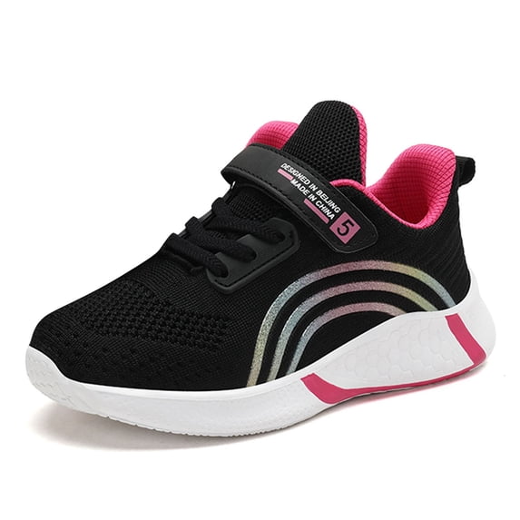 XEGLSBU Girls Shoes Size 2.5 Big Girls Children's Fashion Mesh Lace up Sneakers Color Matching Casual Comfortable Running Shoes Black Size 32