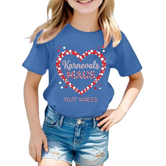 XEGLSBU Girls Short Sleeve Shirts Size 8-10 Girls Casual Short Sleeve T Shirt with Prints Crew Neck Top for Play and School Wear Blue Size 5-6 Years