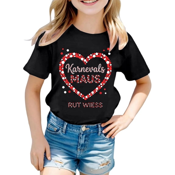 XEGLSBU Girls Short Sleeve Shirts Size 8 Girls Casual Short Sleeve T Shirt with Prints Crew Neck Top for Play and School Wear Black Size 9-10 Years