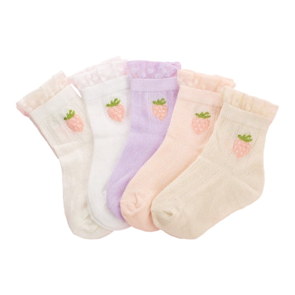XEGLSBU Girls Socks Mesh Breathable Soft Comfortable Cute Cartoon Pattern Daily Walking Wear 5 Pairs Size M