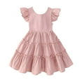 thumbnail image 1 of XEGLSBU Girls Summer Dresses Solid Dress for Kids Girls Cute Ruffle Sleeve Smocked Flowy Dress 1-6 Years Size 3-4 Years, 1 of 5