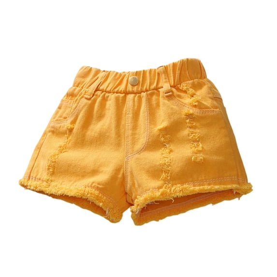 XEGLSBU Girls Summer Loose Fashion Personality Casual Thin Denim Shorts (Yellow Size 2-3 Years)