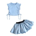 thumbnail image 1 of XEGLSBU Girls Summer Outfits Solid Color Short Sleeve T Shirts and Print Skirts Casual Ruffle Set for Kids Size 8-9 Years, 1 of 3
