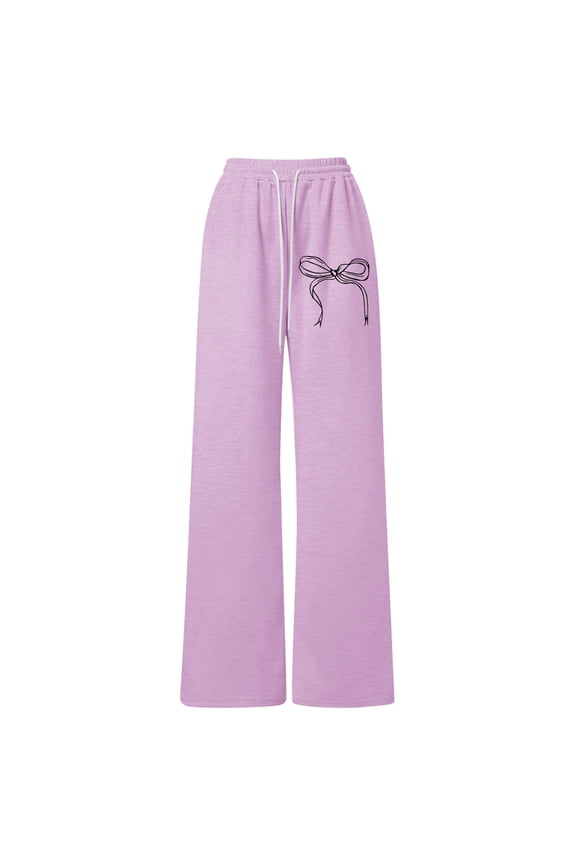 Girls Sweatpants Size 14-16 Flare Girls Bow Drawstring Loose Fit Lightweight Straight Leg Athletic Casual Pants for Playful Comfort and Everyday Wear Purple Size 8-9 Years