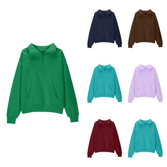 XEGLSBU Girls Sweatshirts Quarter Zip Solid Color Stand Collar Pullover Sweatshirt Warm Long Sleeve Fall Winter Casual Everyday Wear Green Size 13-14 Years