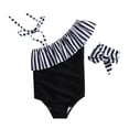 thumbnail image 1 of XEGLSBU Girls Swimsuit Size 12-13 Summer Children Girls Ruffles 1 Piece Swimwear Solid Color Beach Swimsuit Bikini Black-C Size 3-4 Years, 1 of 6