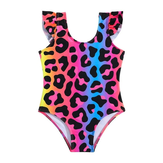XEGLSBU Girls Swimsuit Size 12 Months Summer Leopard Print 1 Piece Kids' Swimsuit for Little Girls Cartoon Style and Adorable Purple Size 6-7 Years