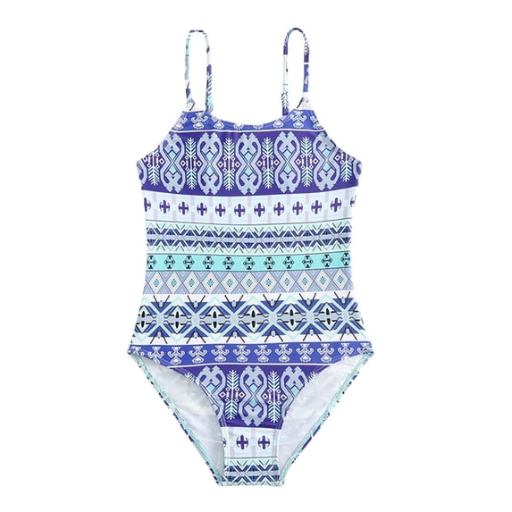 XEGLSBU Girls Swimsuit Size 7-8 Girls One Pece Swimsuit Floral Printed Bathing Suit Kids Hawiian Beach Swimwear Sport Haler UPF 50 Blue Size 5-6 Years