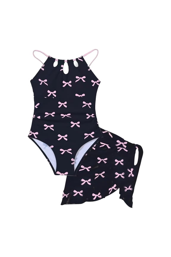 Girls Swimsuit Size 8 with Shorts Elegant Swimsuit for Girls Cute Ruffled Bathing with Bowknot Beach Pool Wear Black2 Size 9-10 Years