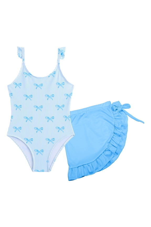 Girls Swimsuit with Shorts Bottoms Girls Bikini Swimsuit Backless Tankini Cute Swimwear for Kids Summer Beach Pool Sky Blue Size 4-5 Years