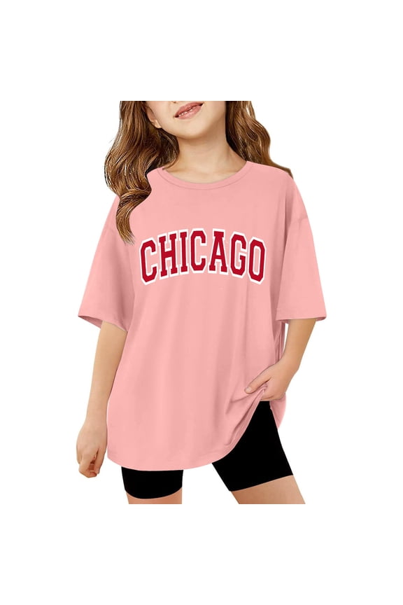 Girls T-Shirts Size 10-12 Cute Children Kids Girls Letter Printed Short Sleeve T Shirts Kids Oversized Tops Casual Crewneck Basic Tees Pink Size 9-10 Years