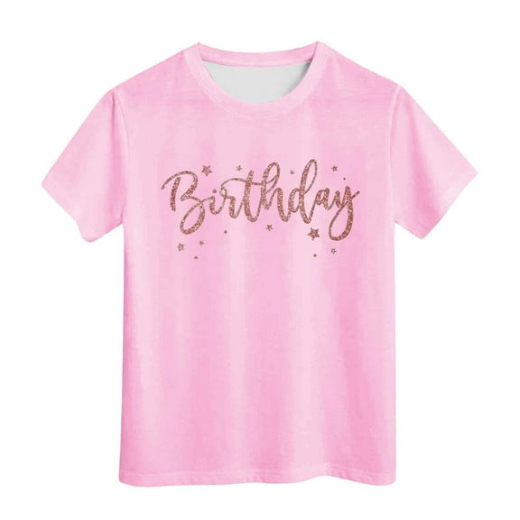 XEGLSBU Girls T-Shirts Size 10-12 Winter Birthday Girl Short Sleeve Tee Summer Crewneck T Shirt Casual Fit Basic Shirts Pink Size 12-13 Years