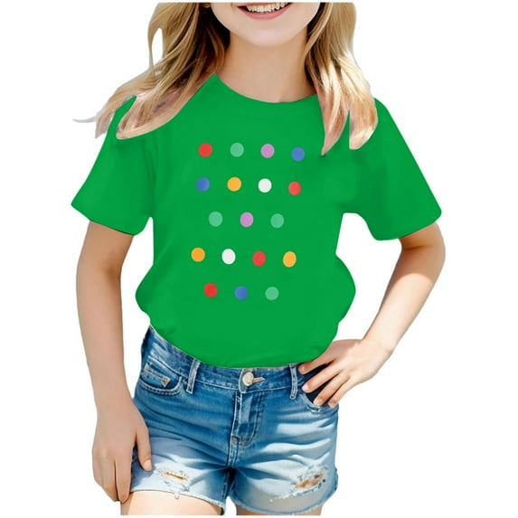 XEGLSBU Girls T Shirts Size 14-16 Pack Girls Casual Short Sleeve Crewneck T Shirt for Kids Toddler Soft Basic Tee Top Blouse Playwear Apparel Green Size 13-14 Years