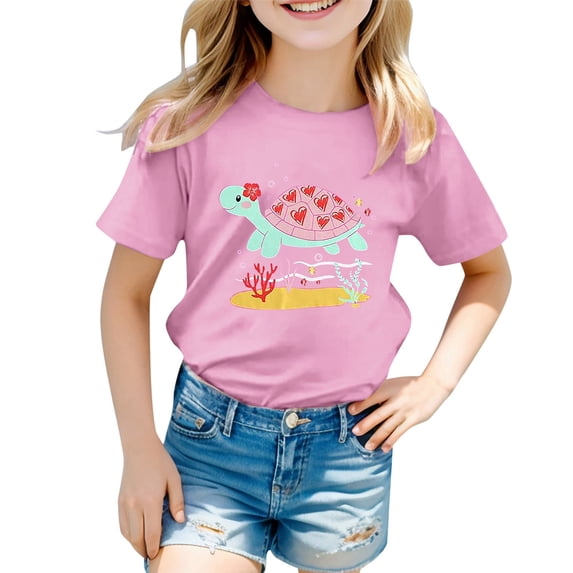 XEGLSBU Girls T Shirts Size 6-7 Girls Clothes Cute Graphic Shirts Kids Short Sleeve T Shirt Ocean Tee Tops Pink Size 2-3 Years