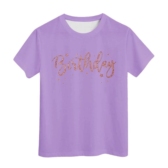 XEGLSBU Girls T Shirts Size 8-9 Birthday Girl Short Sleeve Tee Summer Crewneck T Shirt Casual Fit Basic Shirts Light Purple Size 6-7 Years