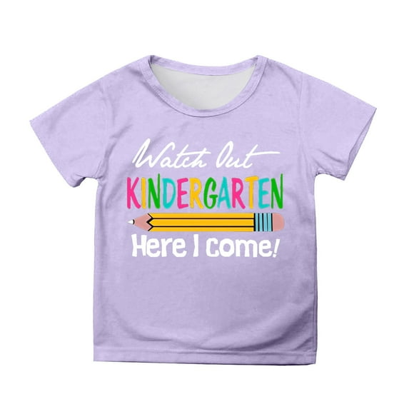 XEGLSBU Girls T-Shirts Size 8 Kids Short Sleeve Casual Shirt with Cartoon Print for Boys and Girls Comfortable Daily Wear Top Purple Size 8-9 Years