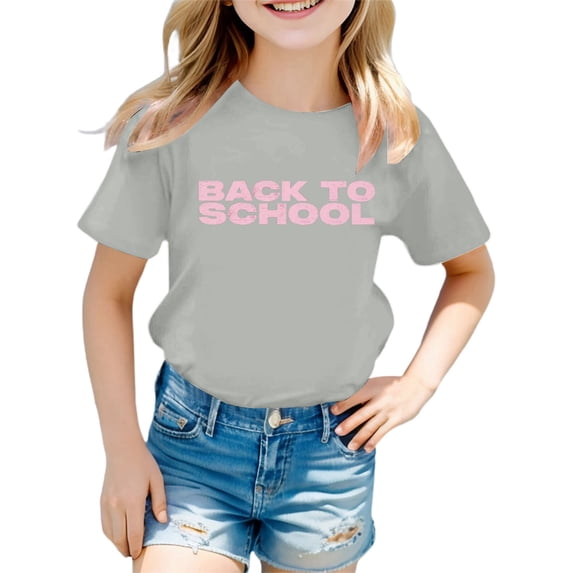 XEGLSBU Girls T Shirts Stylish Girls Tops for Loose Fit Tees & Shirts for Summer and Fall z260814-Light Gray-a Size 5-6 Years
