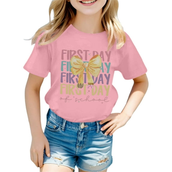 XEGLSBU Girls T-Shirts Vintage Stylish Girls Tops for Loose Fit Tees & Shirts for Ages 3 16 for Spring and Summer Easy to Clean Great For Pink Size 13-14 Years