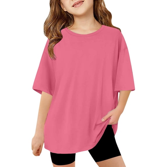 XEGLSBU Girls Tshirts 12-14 Years Children Kids Girls Short Sleeve T Shirts Kids Summer Oversized Tops Casual Crewneck Basic Tees Hot Pink Size 3-4 Years