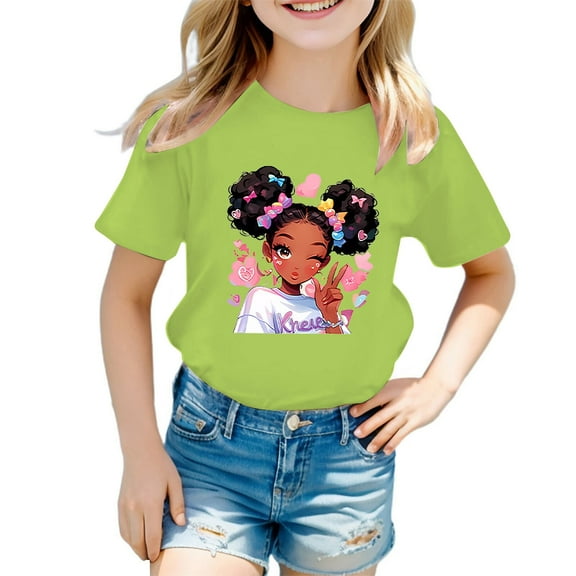 XEGLSBU Girls Tshirts 6-7 Years Old Cotton Kid Girls Cute Graphic Round Neck Short Sleeve Tee Summer Casual T Shirt Light Green Size 7-8 Years
