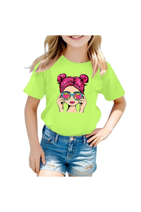 Girls Tshirts 8-10 Years Old Girls Cute Graphic Print Round Neck Short Sleeve Tee Summer Casual T Shirt Mint Green Size 11-12 Years