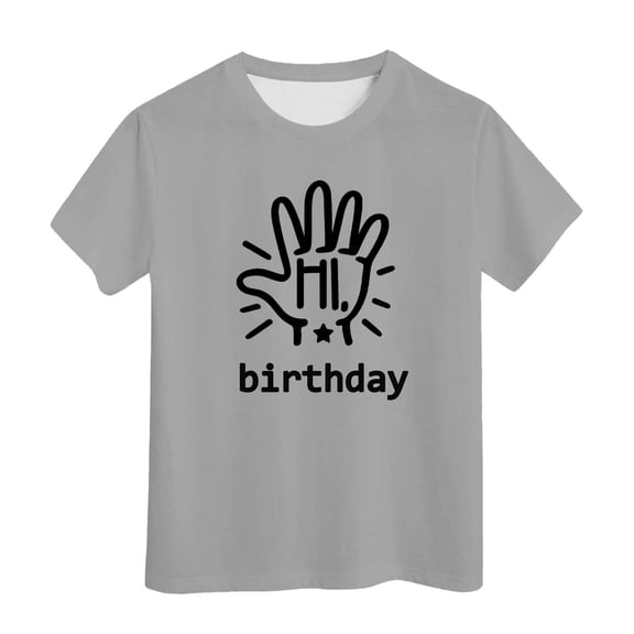 XEGLSBU Girls Tshirts Birthday Girl Short Sleeve Tee Summer Crewneck T Shirt Casual Fit Basic Shirts Grey Size 6-7 Years