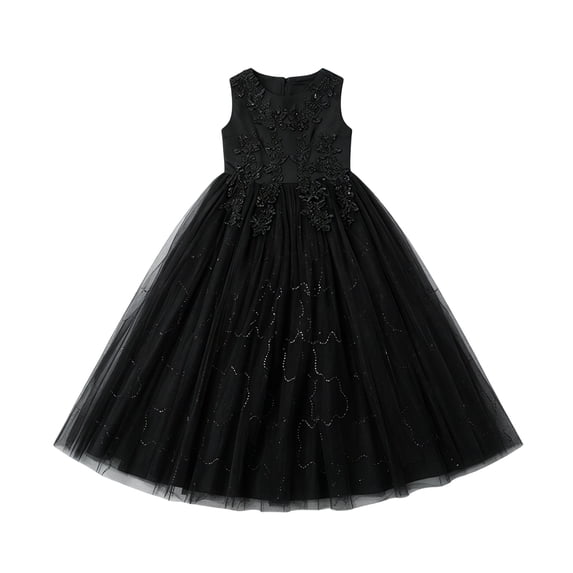 XEGLSBU Girls Wedding Dresses Long Tutu Gown Fancy Formal Party Dress for Kids Black Size 7-8 Years