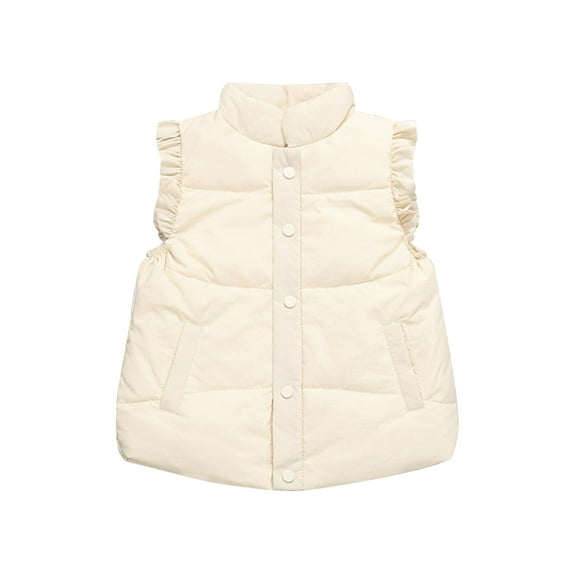 XEGLSBU Girls Winter Coat Size 6 Children's Down Vest Autumn and Winter Warm Sleeveless Lace Shoulders Pure Color Vest for Baby Girls White Size 3-4 Years