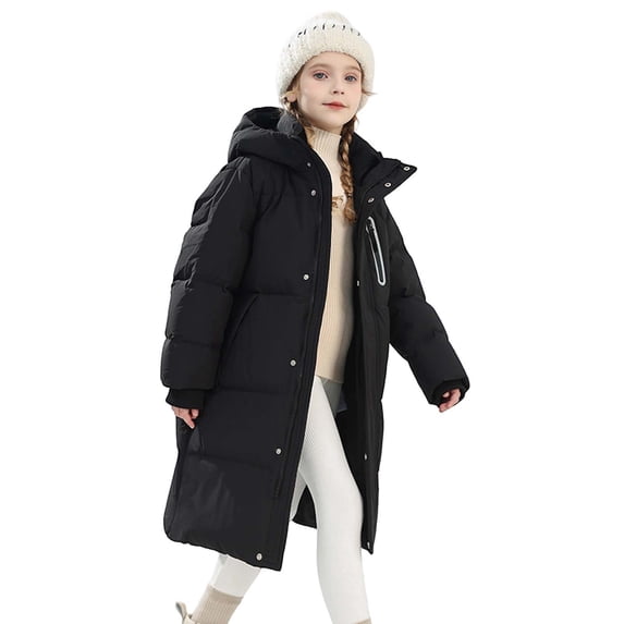 XEGLSBU Girls Winter Coat Size 6T Girls Long Down Coat Warm Winter Jacket with Fill for Kids and Youth Insulated Outerwear for Cold Weather Black Size 8-9 Years