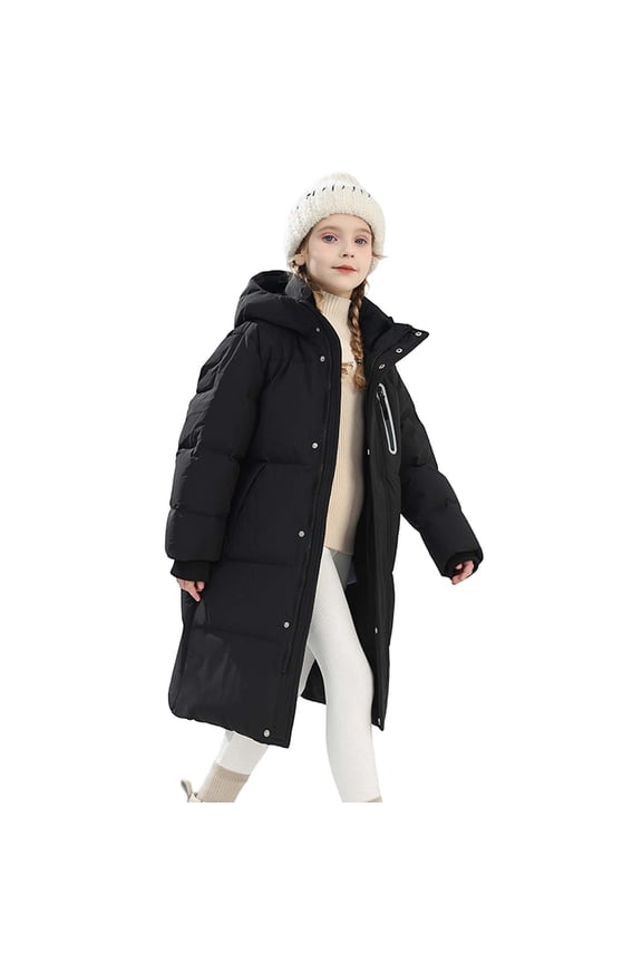 Girls Winter Coat Size 6T Girls Long Down Coat Warm Winter Jacket with Fill for Kids and Youth Insulated Outerwear for Cold Weather Black Size 8-9 Years