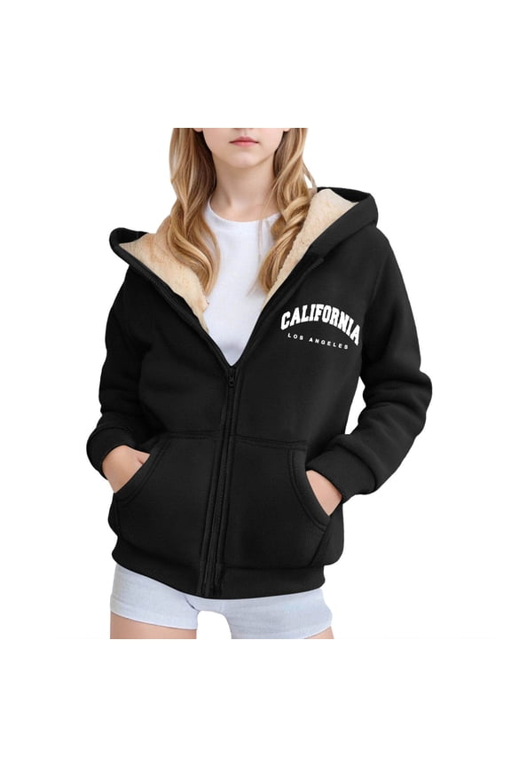 Girls Winter Coat Size 7/8 Girls Winter Hooded Jacket with Zip Closure Soft Printed Casual Outerwear for Play and Everyday Comfort Girls Winter Coats Size 10-12 Black Blue Size 16 Years