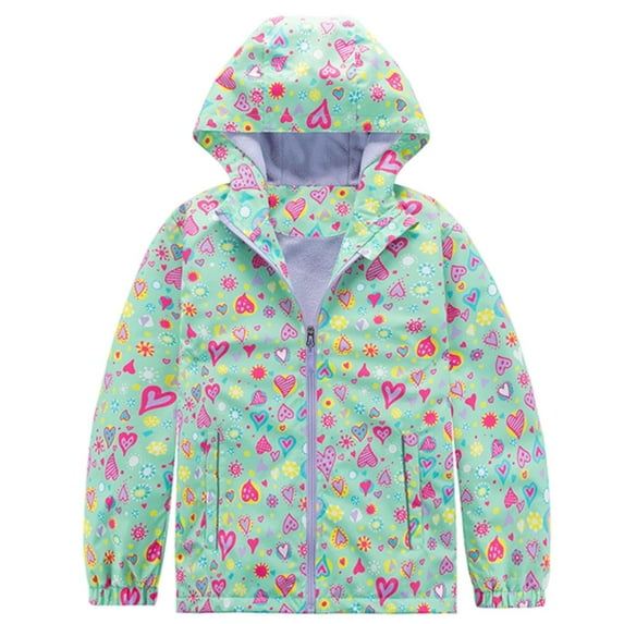 XEGLSBU Girls Winter Jackets Size 6-7 Girls Windbreaker Jacket with Hood Outdoor Jacket for Children Lightweight Breathable Hiking Coat Girls Jacket Green Size 2-3 Years