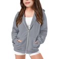 thumbnail image 1 of XEGLSBU Girls Zip up Hoodies Full-Zip Solid Color Hood Jacket with Casual Fall Hoodie with Pockets for Toddler and Teen Grey Size 9-10 Years, 1 of 9