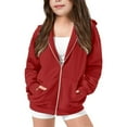 thumbnail image 1 of XEGLSBU Girls Zip up Hoodies Full-Zip Solid Color Hood Jacket with Casual Fall Hoodie with Pockets for Toddler and Teen Red Size 9-10 Years, 1 of 9