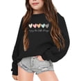thumbnail image 1 of XEGLSBU Hoodies for Girls 10-12 Navy Blue Children's Autumn And Winter Part Letter Printed Round Neck Long Sleeved Sweatshirt Black-B Size 11-12 Years, 1 of 7