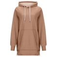thumbnail image 1 of XEGLSBU Hoodies for Women Pullover Fall Women's Casual Solid Color Hoodie Medium Long Loose Split Top Women Hoodies Pullover with Design Khaki Size XL, 1 of 5