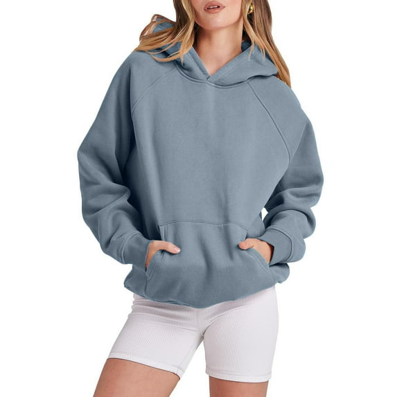 XEGLSBU Hoodies for Women Pullover Graphic Women Solid Basic Letter Loose Hoodie Sweatshirt Long Sleeve Pocket Drop Shoulder Pullovers Top Women Hoodies Pullover Cotton Light Blue Size XL