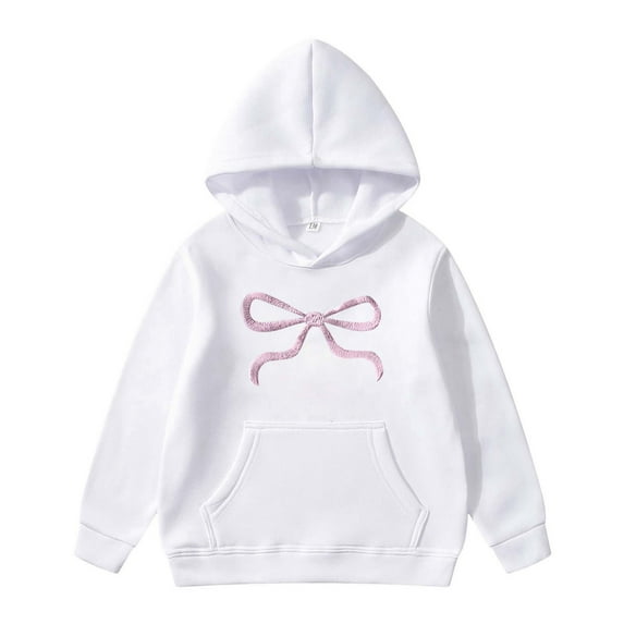 XEGLSBU Hoodies for Girls 14-16 Cute Children's Long Sleeved Hoodie With Printed Bow Tie White Size 11-12Years