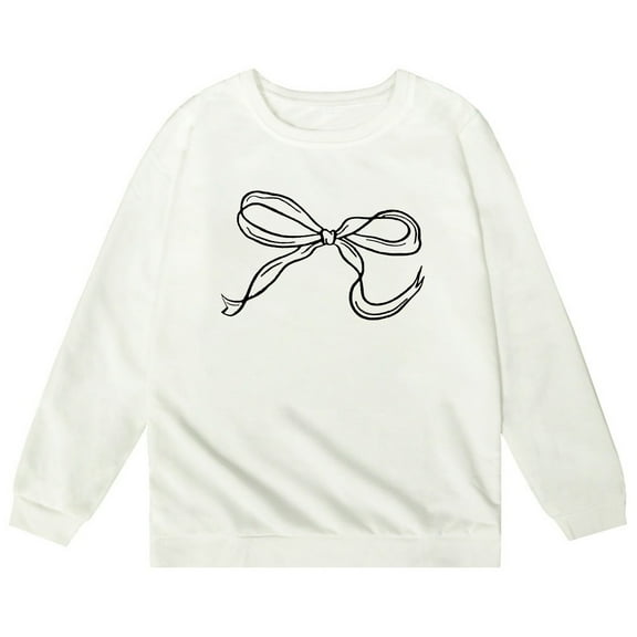 XEGLSBU Hoodies for Girls 14-16 Size Girls' Long Sleeved Hoodie With Bow Crew Neck White Size 5-6Years