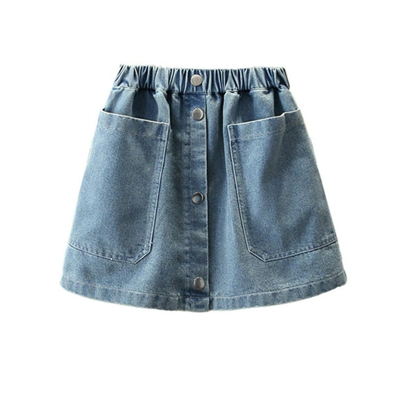 XEGLSBU Jean Skirts for Girls 10-12 Girls Denim Skirts for Toddlers Kids Casual Stretch Waist Mini Skirt with Front Pockets Comfortable Playwear for Spring Summer Fall Blue Size 5-6 Years