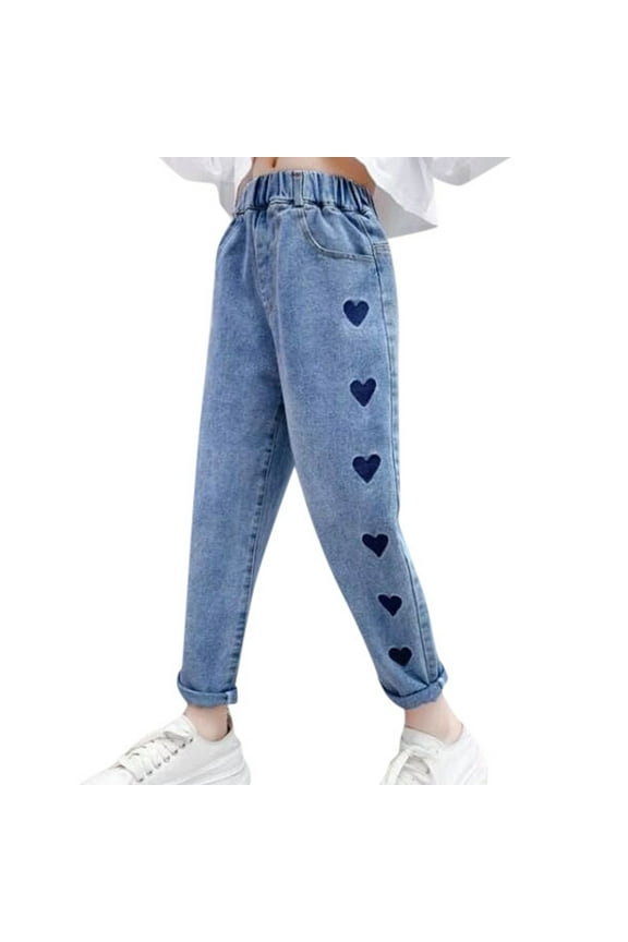 Jeans for Girls Size 12 Kids Girls Casual Jeans Elastic Waist Denim Pants Spring Fall Trousers Dark Blue Size 5-6 Years