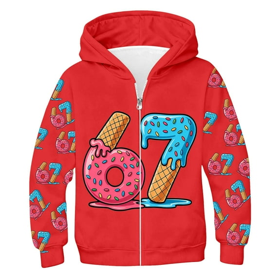 XEGLSBU Kids 67 Hoodie Boys Girls Zip up Hoodie Jacket Toddler Teen ...