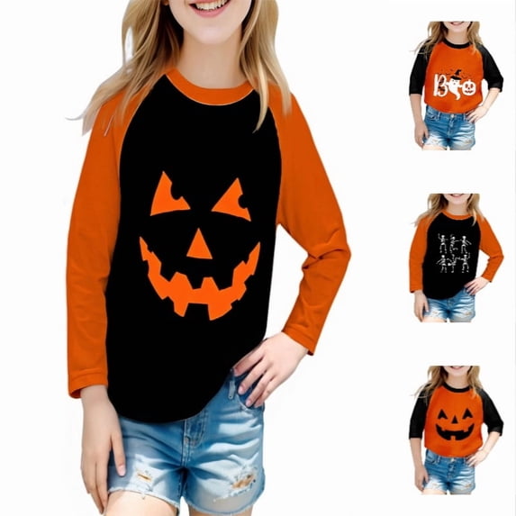 XEGLSBU Kids T Shirts with Festive Halloween Cute Graphic Design Tops for Boys and Girls Holiday Party Wear Orange-4 Size 5-6 Years