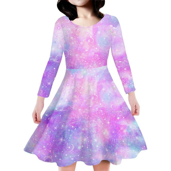 XEGLSBU Little Girls Dresses Size 5-6 Rainbow Print Long Sleeve Dress for Kids Girls' Colorful Casual Dress for Ages 3 12 for Parties and Everyday Wear Light Purple Size 4-5 Years
