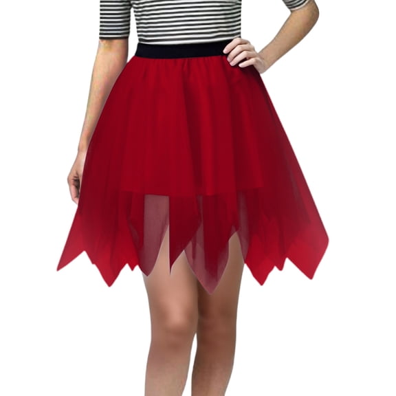 XEGLSBU Long Skirts for Women Trendy Solid Color Carnival Tiered Mesh Skirt Asymmetrical Hem Party Wear with White Elegant Flowy Design for Festive Events Red One Size