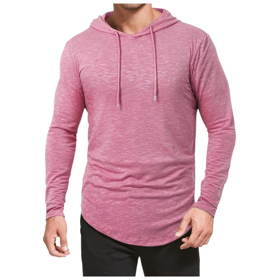 XEGLSBU Long Sleeve Shirts for Men Big and Tall Men's Athletic Hooded Shirts Long Sleeve Workout Sport Hoodie Casual Running T Shirt Pullover Top Hot Pink Size S