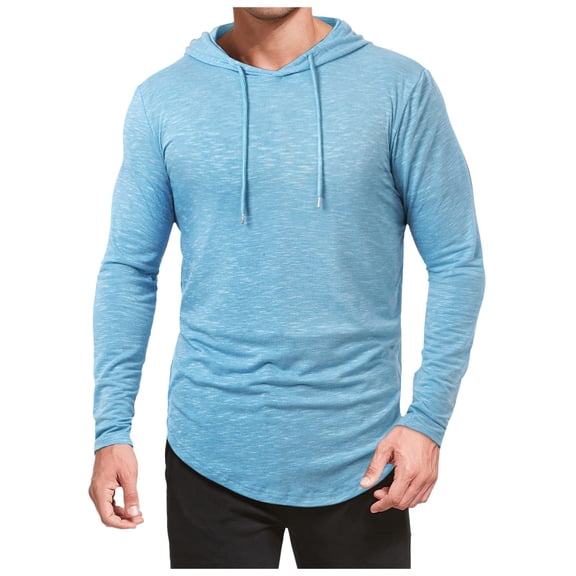 XEGLSBU Long Sleeve Shirts for Men Big and Tall Men's Athletic Hooded Shirts Long Sleeve Workout Sport Hoodie Casual Running T Shirt Pullover Top Light Blue Size S