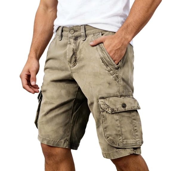 XEGLSBU Men Cargo Shorts Relaxed Fit Summer Solid Button Front Casual Shorts for Big & Tall Breathable Comfortable Daily Wear Khaki Size S